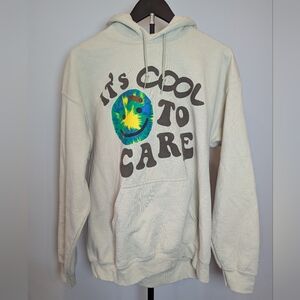 Lonely Ghost Women's Medium Cream Tie Dye Smiley It's Cool To Care Hoodie